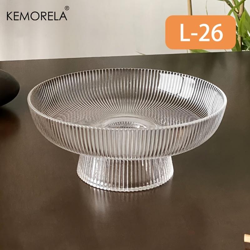 KEMORELA Hammered Glass Fruit Bowl Large Capacity Vertical Stripe Design for Restaurants Cakes And Snacks Elegant Serving Bowl