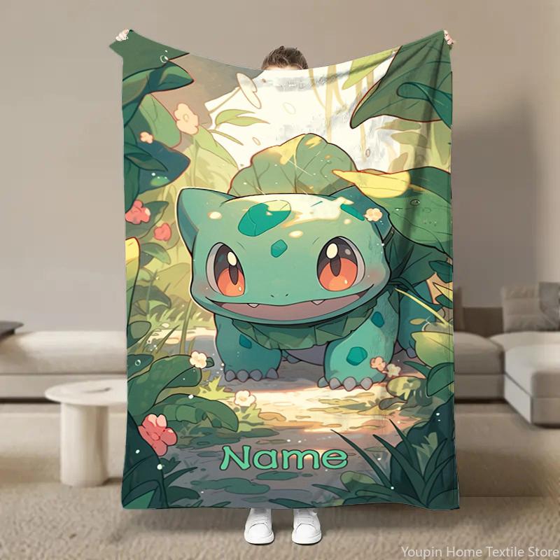 Personalizowany koc z imieniem na zamówienie Koc z nadrukiem Pokémon Bulbasaur Koc dla dzieci i dorosłych Miękki ciepły Koc podróżny na sofę do łóżka