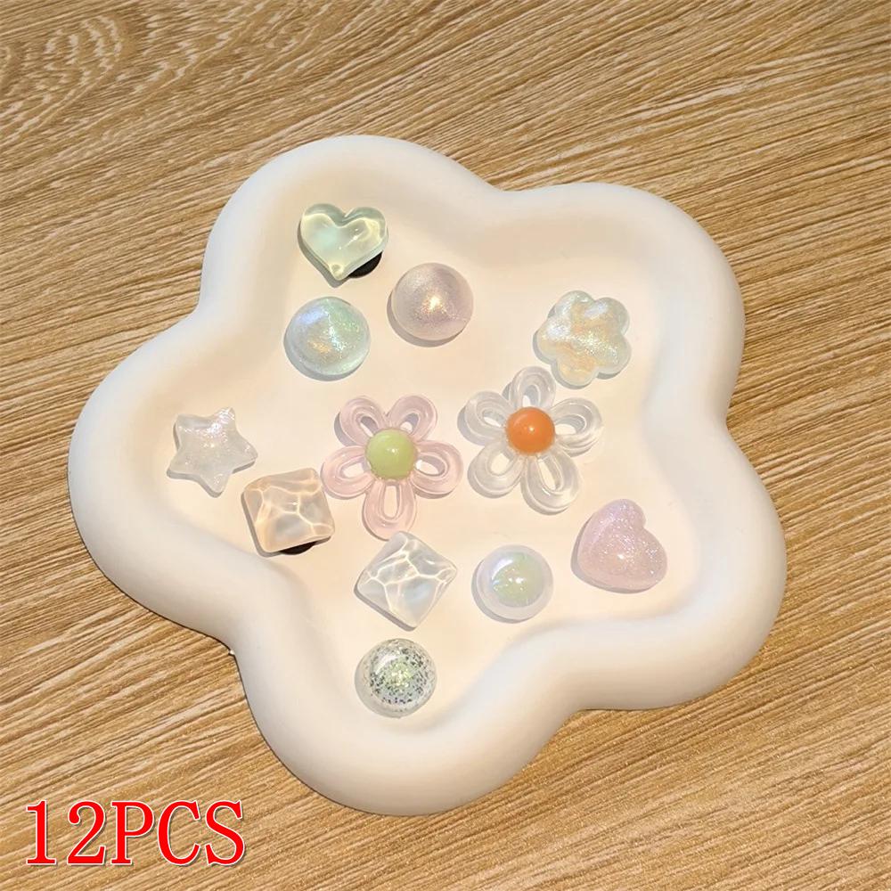12Pcs Colorful Sparkling Powder Shoe Charms Set with Gemstone Crystal Pearl Flower - DIY Detachable Shoe Decorations Accessories