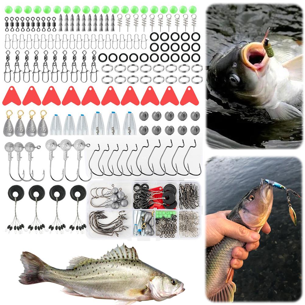 170pcs Fishing Accessories Kit with Fishing Box Fish Hooks Swivels Sinkers Outdoor Fishing Accessories Set Gift for Men