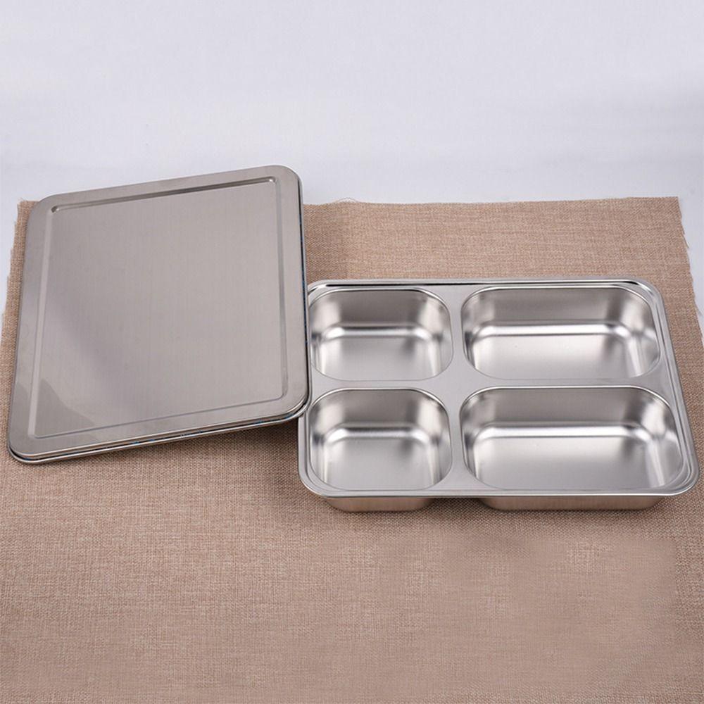 Stainless Steel Divided Lunch Box with Lid Lunch Container Fast Food Plate  Kitchen Tableware