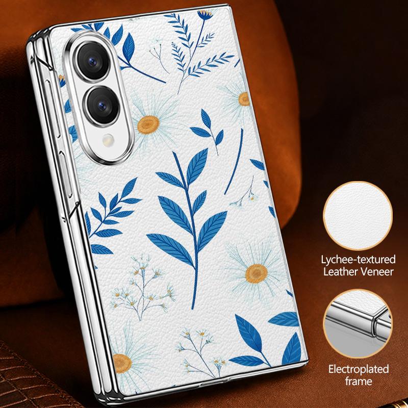 Tropical Leaf Floral Case For Samsung Galaxy Z Fold 8 Ultra 7 6 5 4 Z Fold8 Fold7 Fold6 Fold5 Luxury Plating Leather Skin Phone Cover