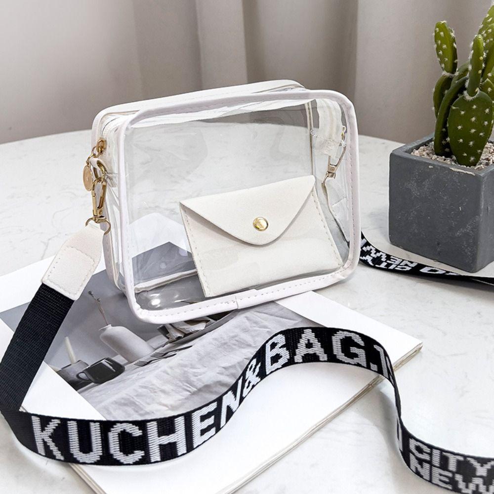 Transparent Crossbody Bag for Women PVC Transparent Candy Color Letter Fashion Shoulder Bag Jelly Bag Small Square Bag