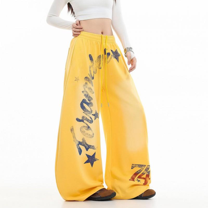 OREETA Unisex Vintage Letter Print Cargo Pants High Waist Loose Fit Wide Leg Casual Trousers