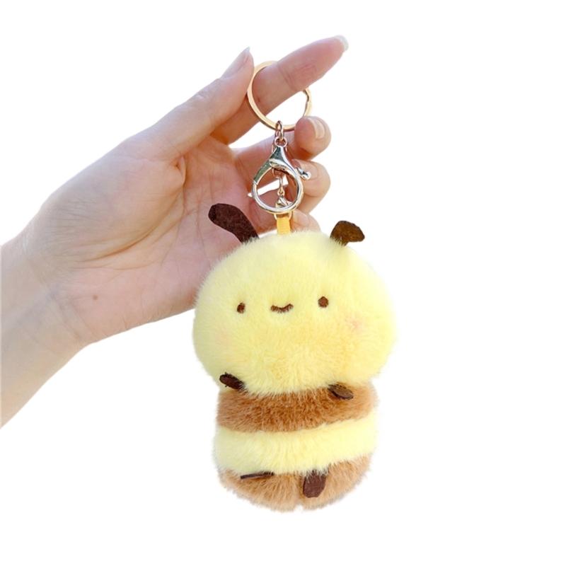 Honeybee Plush Doll Key Holder Stuffed Animal Toy Shaped Keychain Bag Pendant Multipurpose Accessory for Daily Use