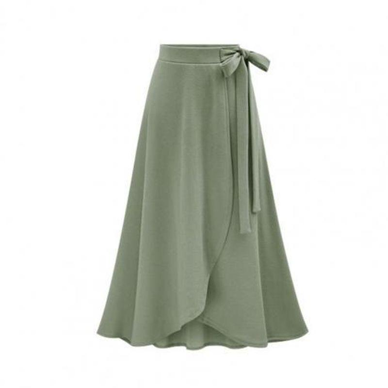 

Solid Color High Waist Slit Lace-up Skirt Green 6XL