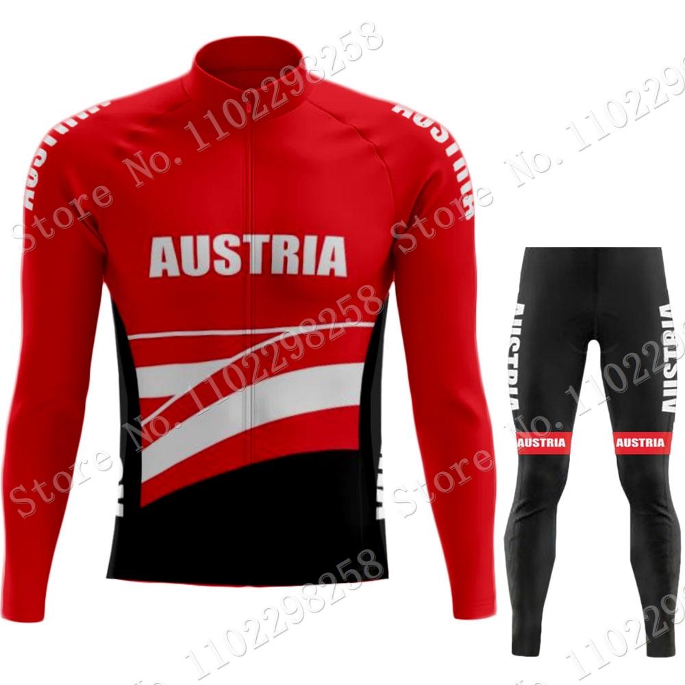 Austria National Winter Cycling Jersey Bib Set MTB Bike Clothing Ropa Ciclismo Thermal Fleece Bicycle Clothes Cycling Wear