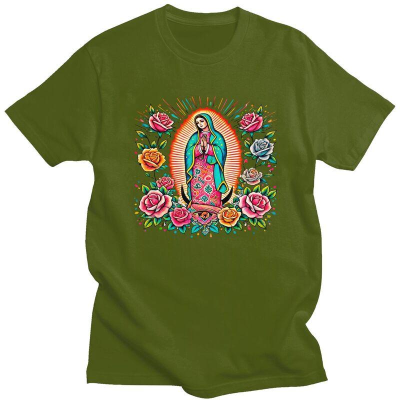 Custom Male Our Lady Of Fatima Mexico Virgin Mary T Shirt Short Sleeve Cotton Tshirt Casual Religious Art Tee Clothes