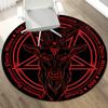 Polyester Baphomet Devil Sheep Head Circular Mat-Black&Red Design with Pentagrams,Perfect for Living Room,Bedroom,Office,or B