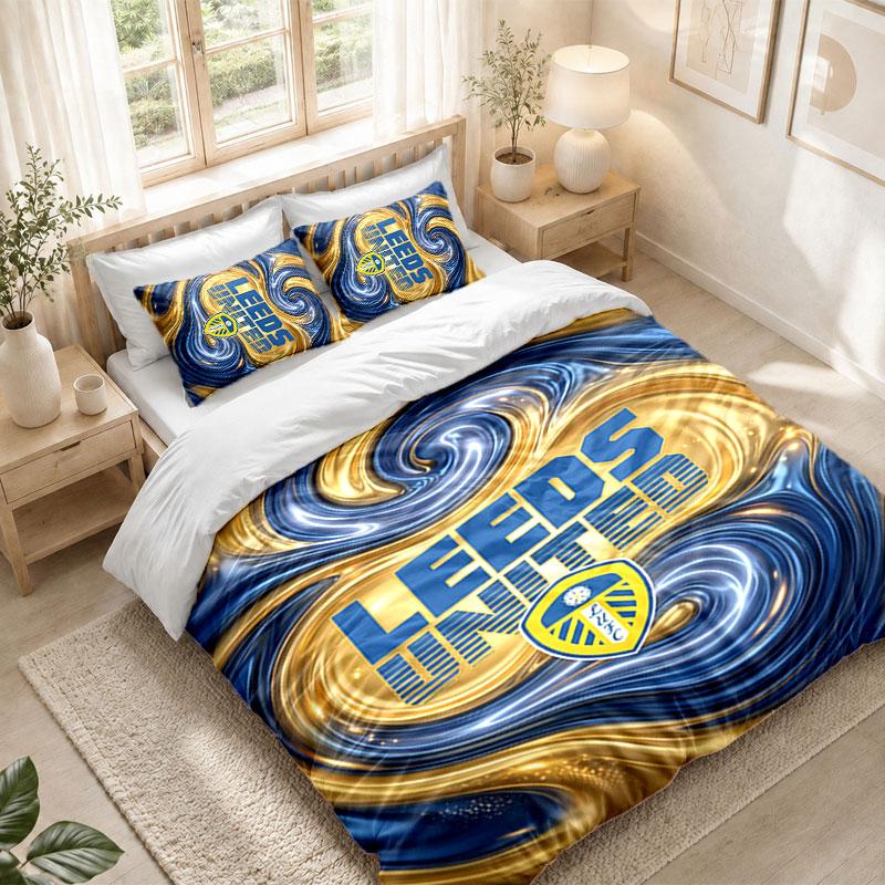Bedding Set 1 Duvet Cover 2 Pillowcases Leeds United Football Print Bedroom Home Decoration