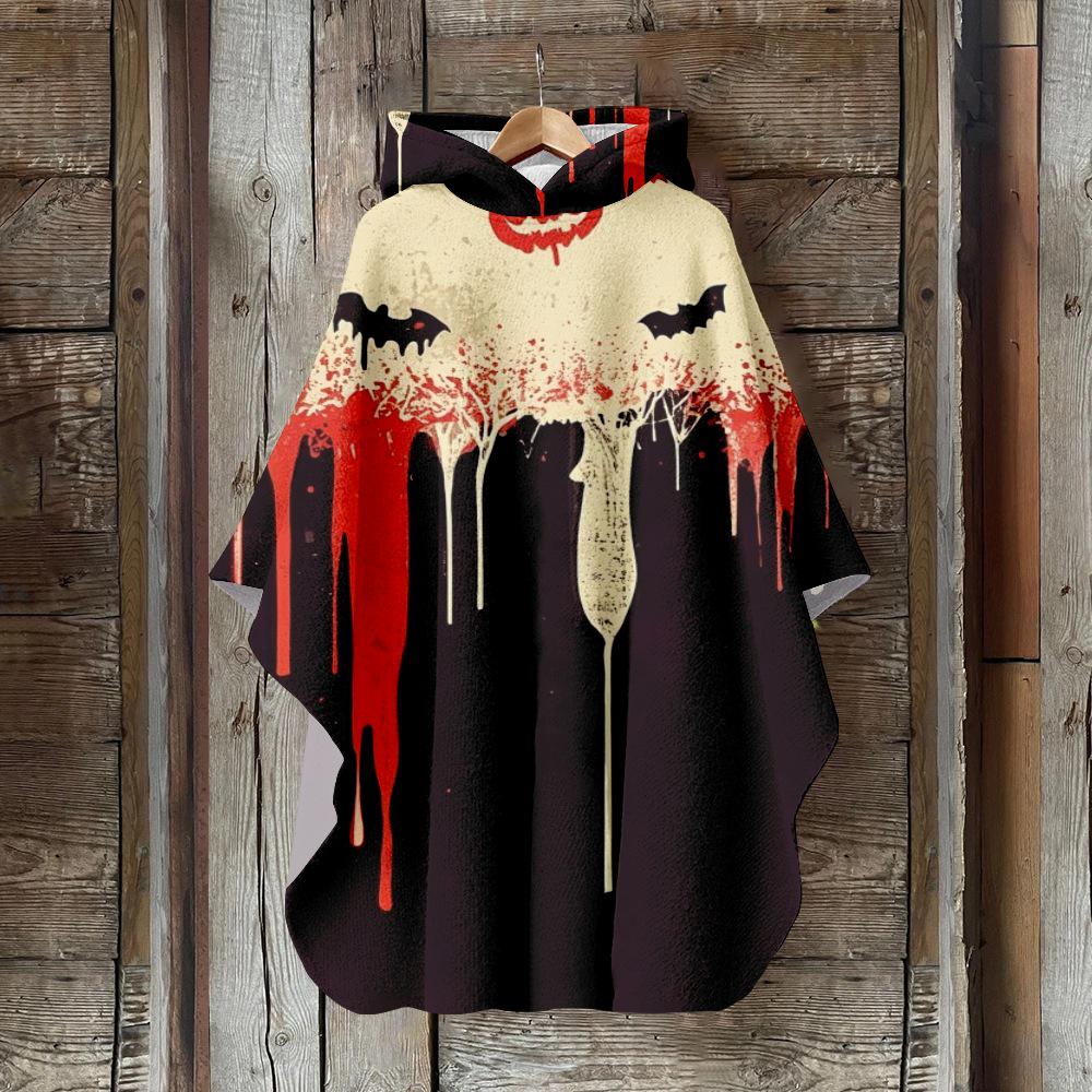 Digital Print Women's Hooded Cloak for Halloween and Christmas