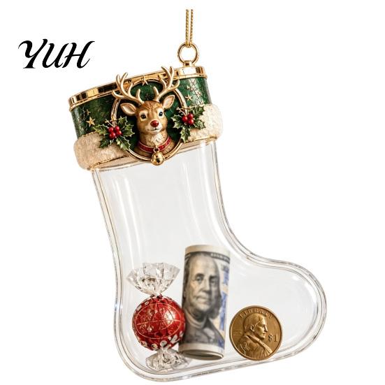 Transparent Candy Coin Filled Socks Fillable Christmas Stocking Acrylic Ornament, Tree Indoor Holiday Scene Hanging Props Decor, Santa Snowman