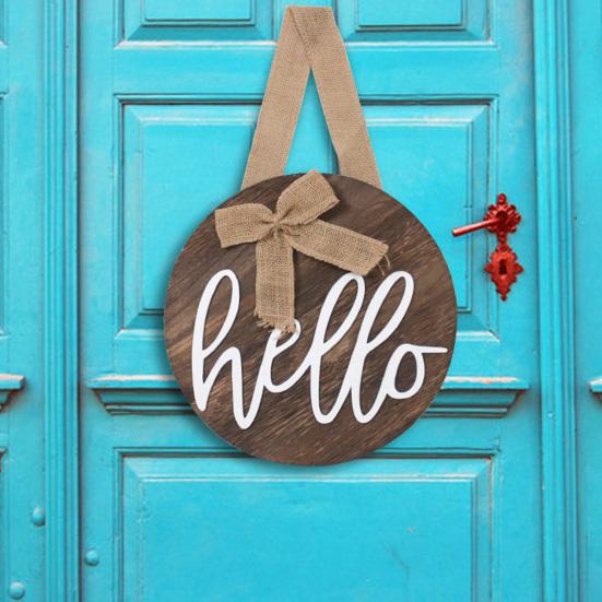 

Hanging Wood Decorative Door Plaques Delicate Wood Bowknot Word for Decorating