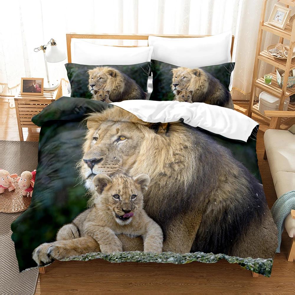 Comforter 3D Lion Print S King Size Animal Bedding Set Starry Galaxy Comforter Microfiber +Pillow Shams