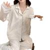 Women's 2024 Spring Polka Dot Pajama Set - Long Sleeve Cardigan and Pants In Casual Wrinkled Fabric