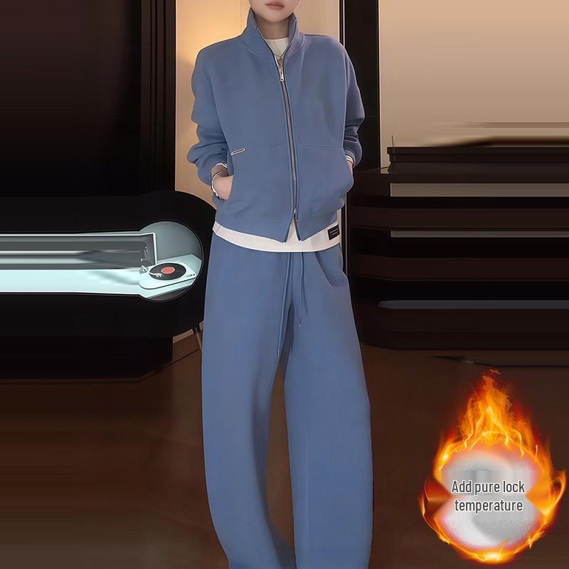 

2025 Women s Casual Sportswear Set: Velvet Hooded Slimming Top & Wide-Leg Pants XXXL темно-синього кольору