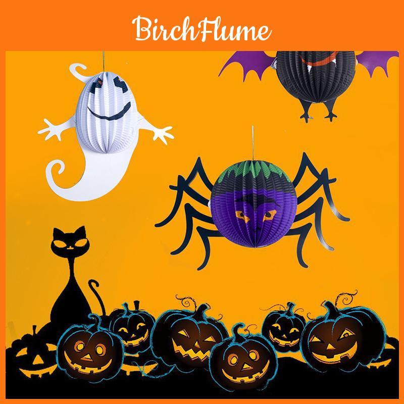 Halloween Paper Lantern Pendant With 3d Spooky Spider Bat And Ghost For Terrifying Decor