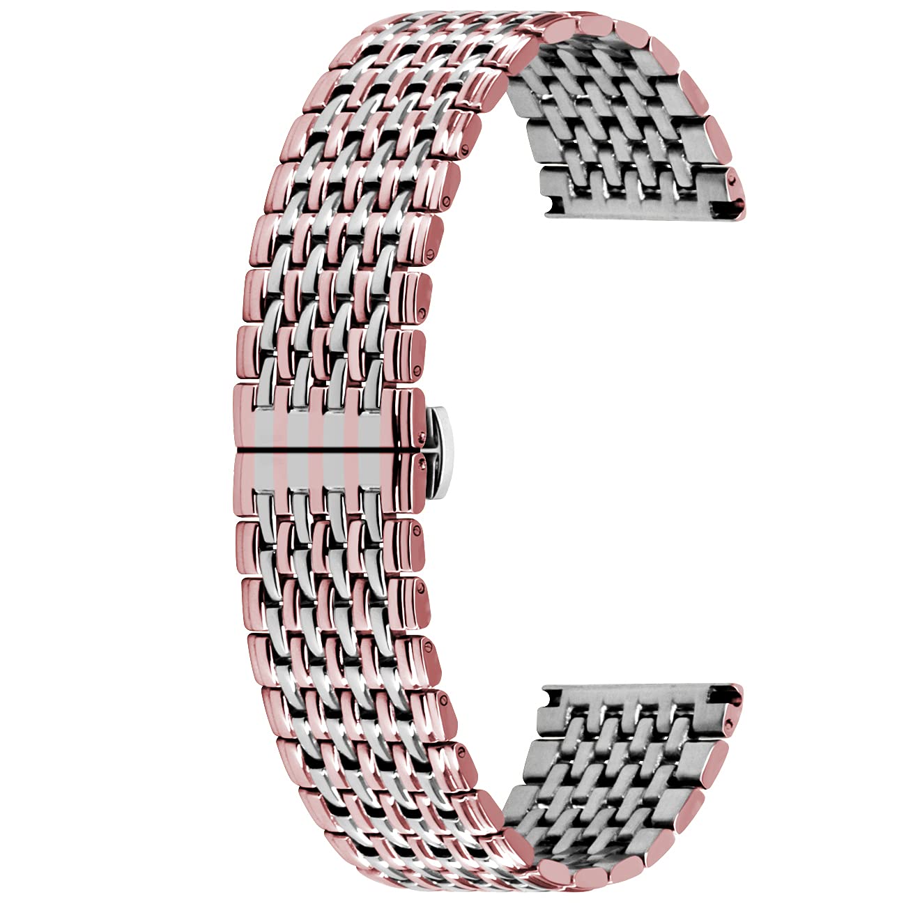 

[Kai Tian] 9-Row Watch Strap Stainless Steel 20mm 22mm Watch Band Men s Women s Tapered Strap Polished Metal Deployment Buckle (Silver Rose Gold,