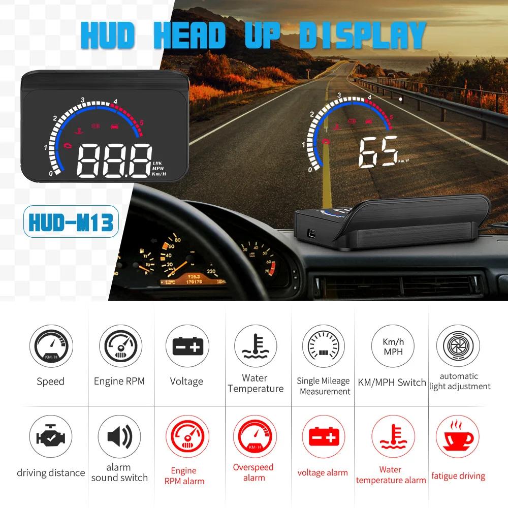 Car HUD OBD Gauge Display Windshield Projector Temperature Display Car Electronics Overspeed Warning System Accessories 2024