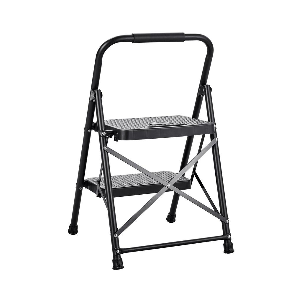VEVOR 2 Step Ladder, Folding Step Stool with Wide Anti-Slip Pedal and Comfort Handgrip, Lightweight 272 kg Capacity Portable Steel Ladder