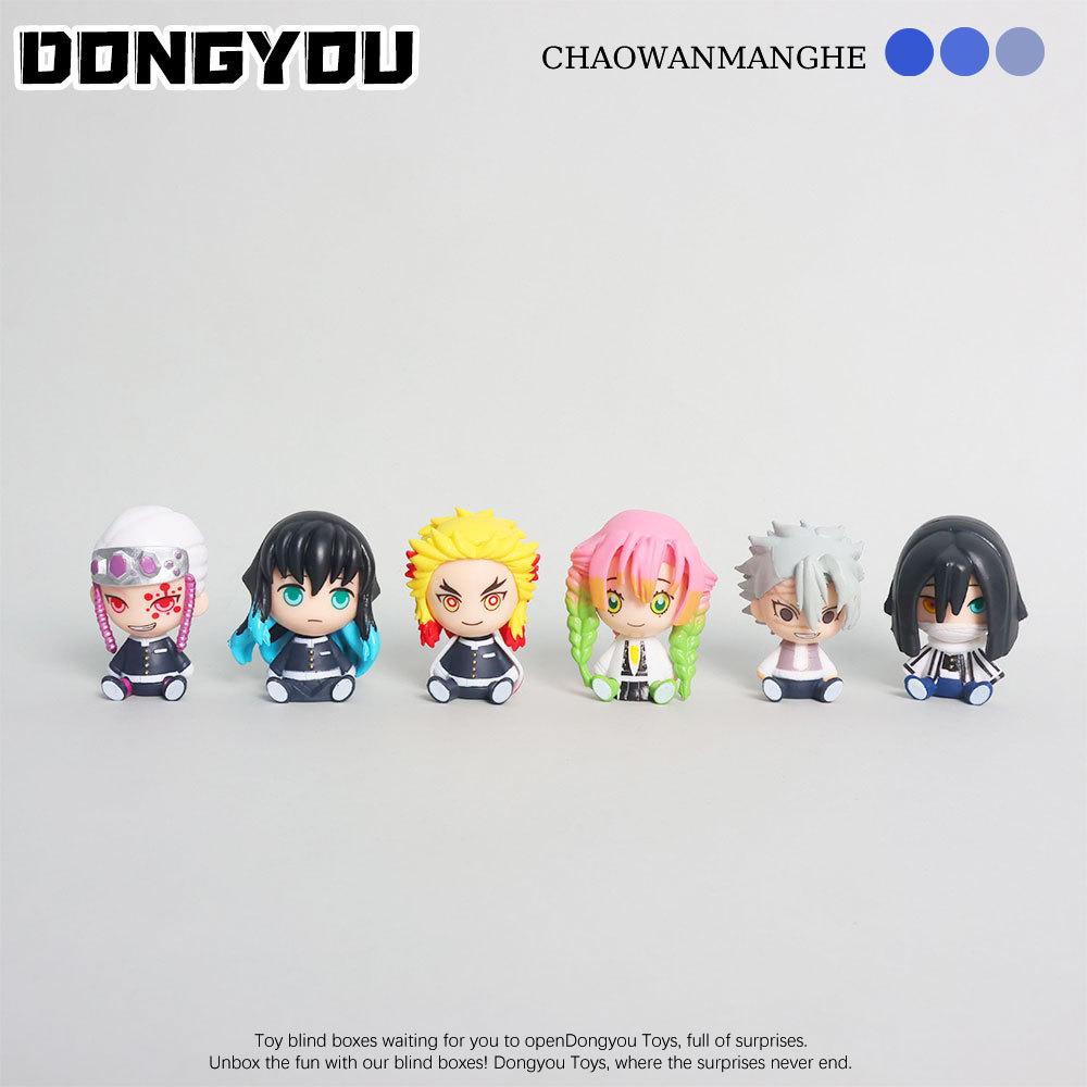 6Pcs Q Version Animation Anime Figurine Sitting Tanjiro Rengoku Nezuko Mitsuri Car Ornament Anime Collectible Model Toy