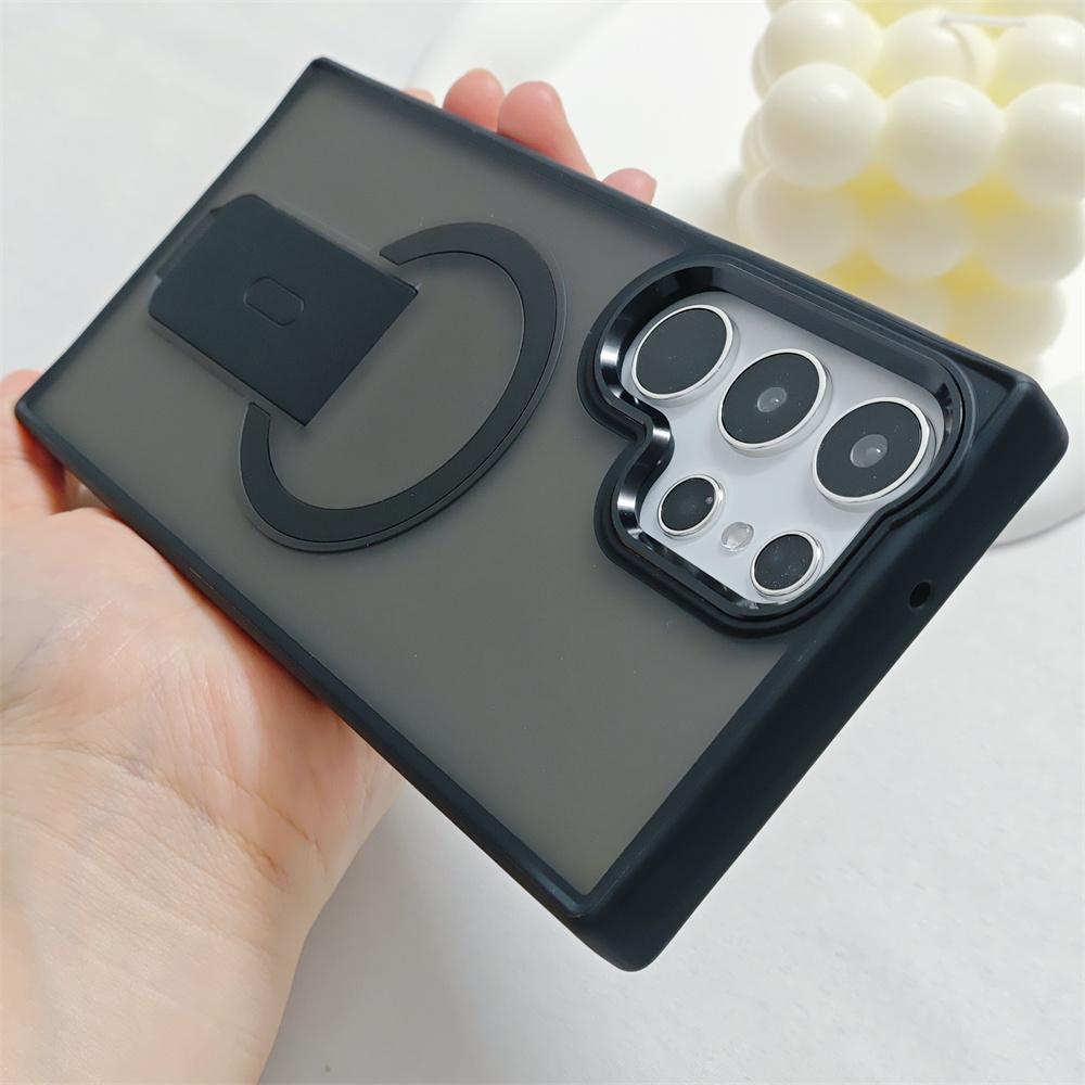 

Роскошный складной чехол для телефона Magsafe с магнитной подставкой для Samsung S25 Plus S23 S24 Ultra Plating Lens Frame Matte Frosted Back Cover For Galaxy S23Ultra&Case & Holder