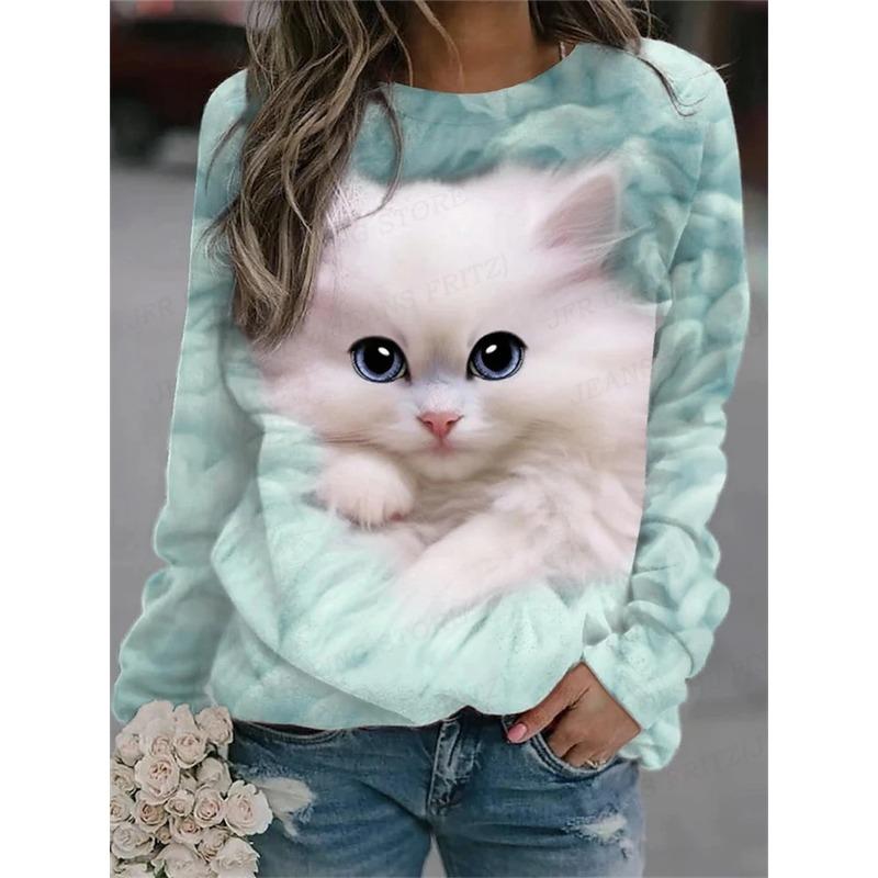 Cute Cat Hoodies Women Fashion Hoodie Animal Cat Print Sweatshirt Kawaii Coats Oversized Hoody Women Sweats Women's Clothing Y2k