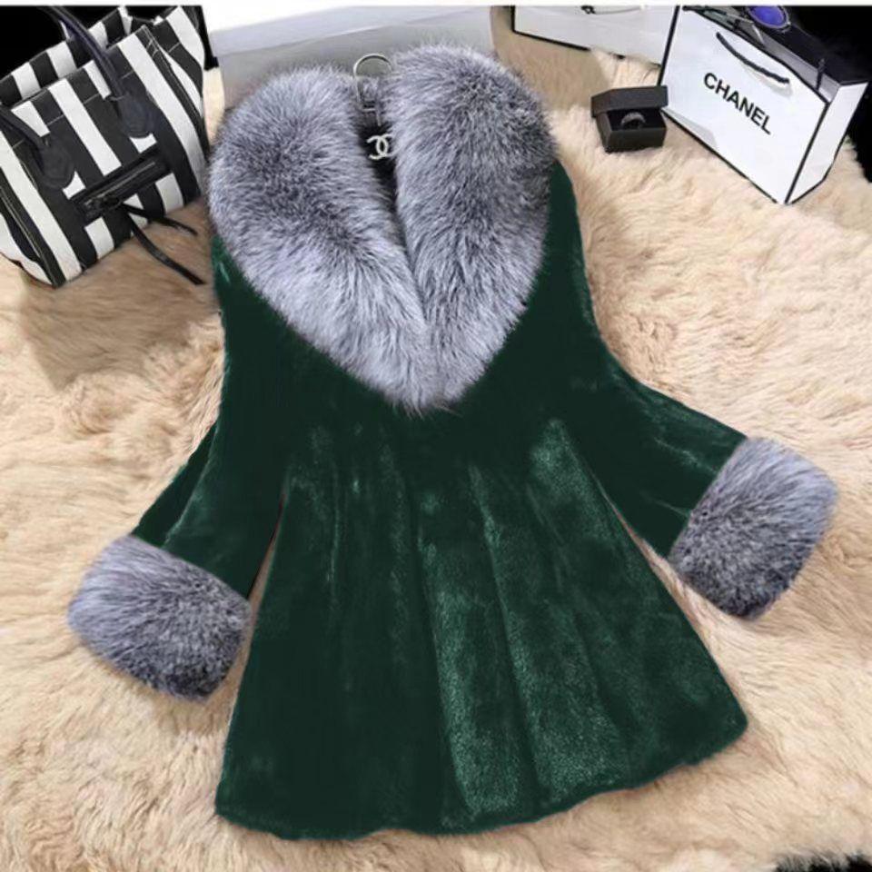 Women's Mid-Length Faux Fur Coat with Large Collar