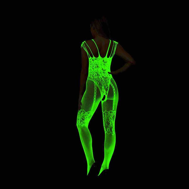 Fun underwear luminous hollow luminous hanging sexy one-piece jacquard mesh clothes open neck y