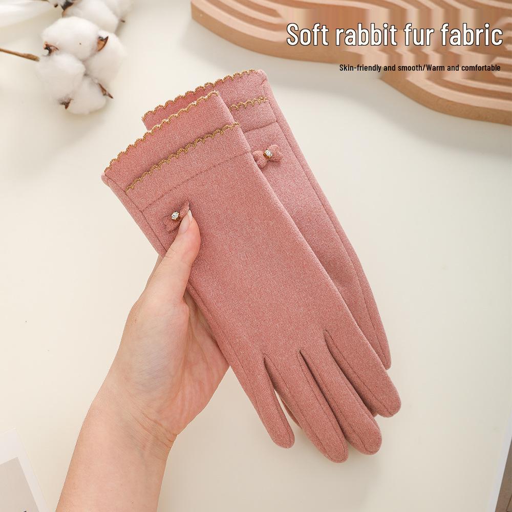 Women's Windproof Touchscreen Rabbit Fur Gloves for Cycling