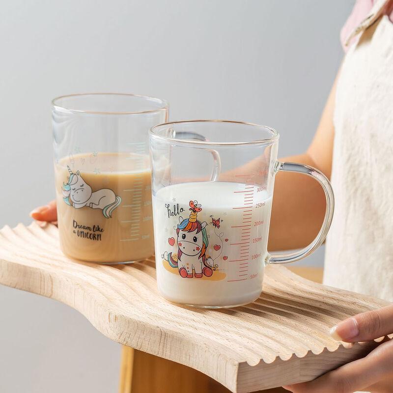 Deou Xingguang Cute Cartoon Graduated Glass Milk Cups - 2 Pack