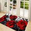 Red Rose Rug Velvet Flannel Printed Floor Mat Elegant Floral Design Decorative Carpet Living Room Home Decor