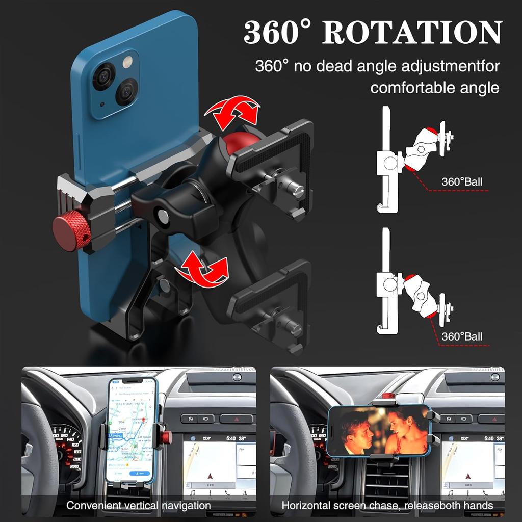 Aluminum Phone Mount for Ford F-150 2015-2020, Expedition 2018-2021, Super Duty 2017-2021, F150 Vent Cell Phone Holder with 360° Rotation Ball Head