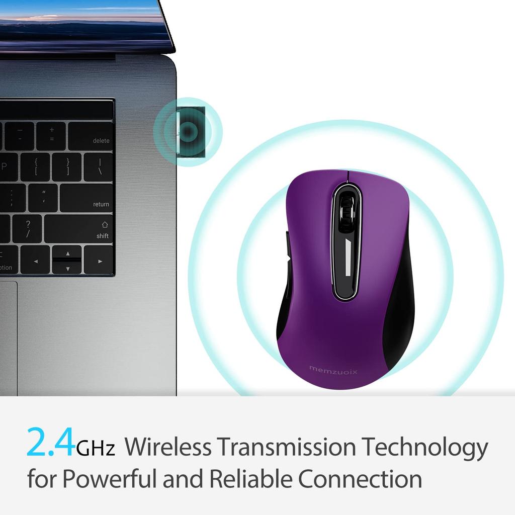 Memzuoix Wireless Mouse Ergonomic Design with USB Receiver 1200 DPI Compatible with Purple Wireless Mouse 2.4G 5-Button Laptops/Desktops/Macs/PCs