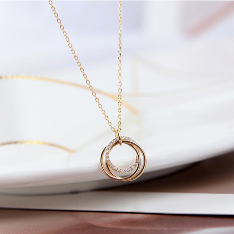 Neuer S925 Silber Runder Choker Zirkon Für Damen Mode Kette Minimalistisch Zierlich Doppelkreis Anhänger Halskette Hals Feinschmuck