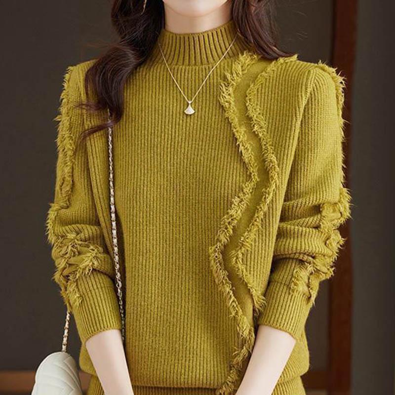 Sweater for Women Autumn Winter Thickened Warm Knitted Stretchy Long Sleeve High-neck Tops