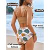 Women 2 Piece High Waisted Bikini Set, Floral Ruffle Tummy Control Swimsuit, Ruched Modest Full Coverage Bathing Suit