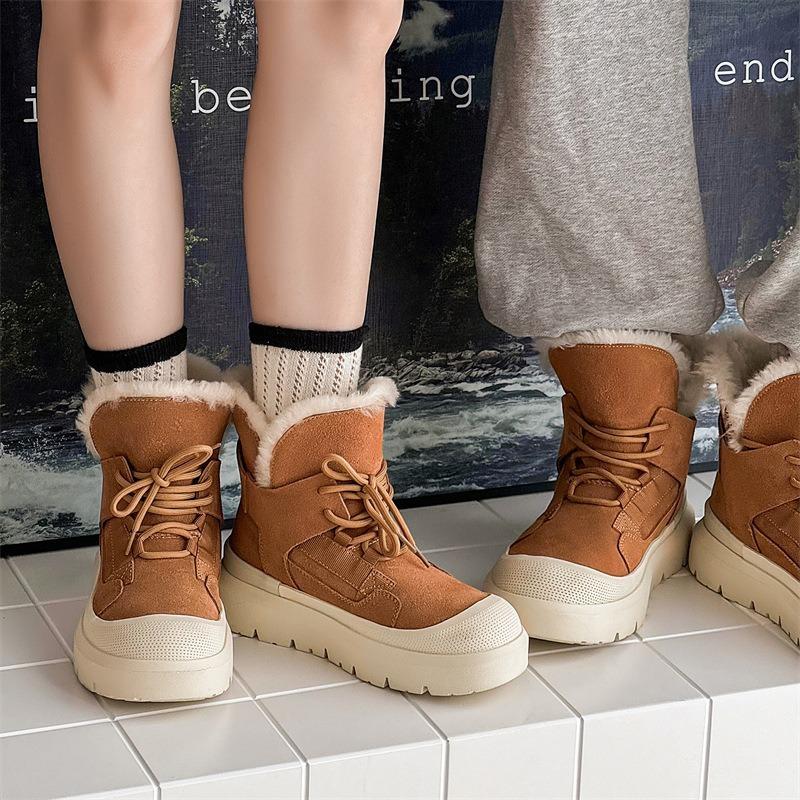 3522 autumn and winter snow boots men's and women's leather outdoor velvet thermal shoes heightened thick-soled winter high-top cotton shoes