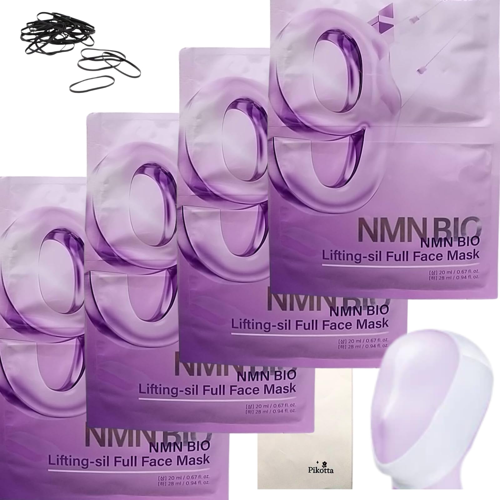 

Pikotta Numbers in 9 NMN Bio Lift Wrapping Mask with Face Beautiful Skin Sheet Mask Fit Elastic [Set] (4 Sheets) V-Line Band, Pack, & белый
