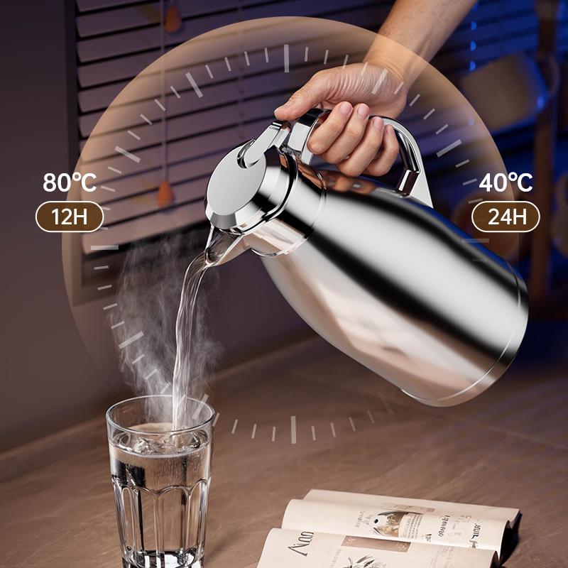 Large Capacity Stainless Steel Thermos Pot - Long-Lasting Hot Water and Boiling Bottle for Home or Restaurant Use.