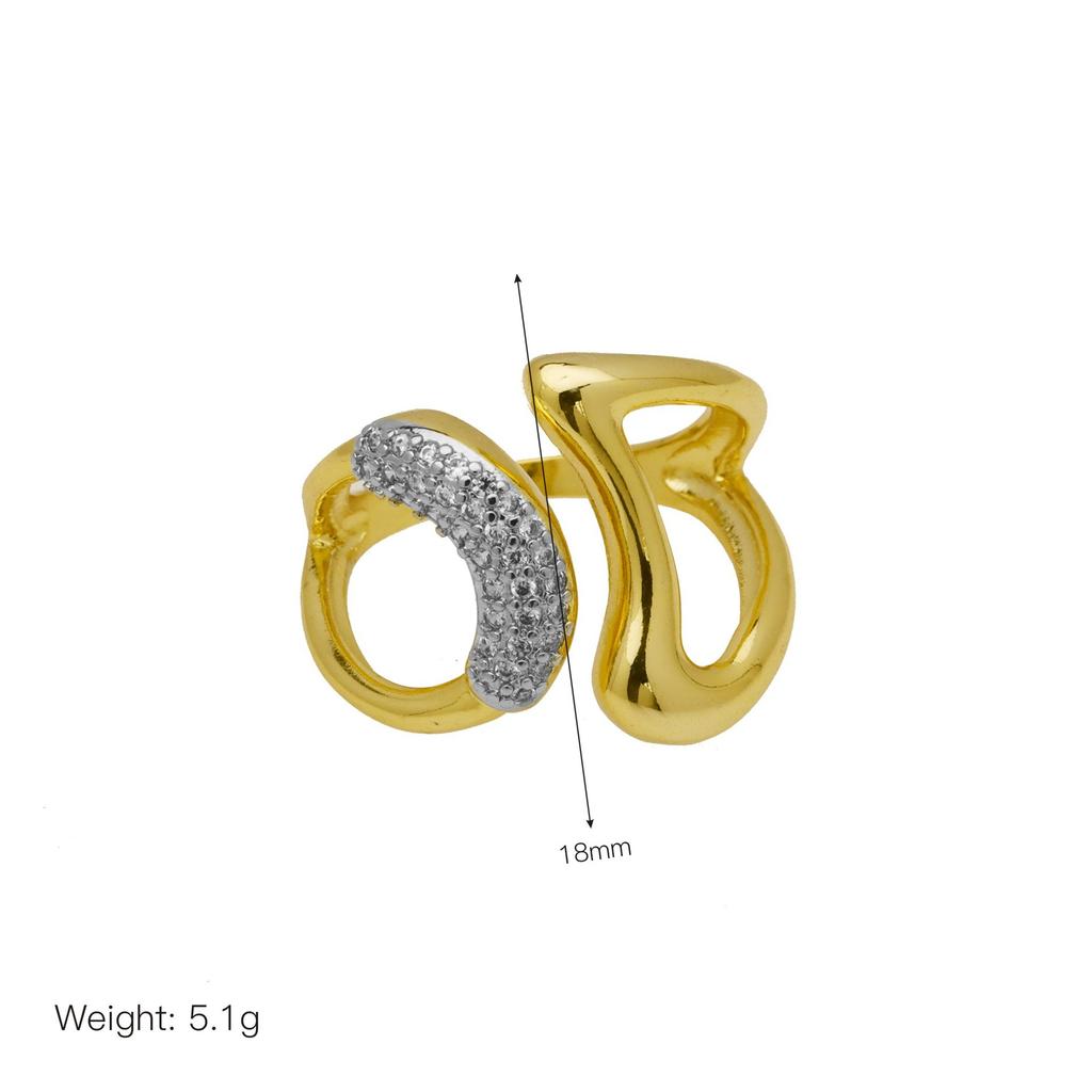 Stripe X-Shaped Open Ring Women'S Copper Gold-Plated Zirconium Two-Color Ring