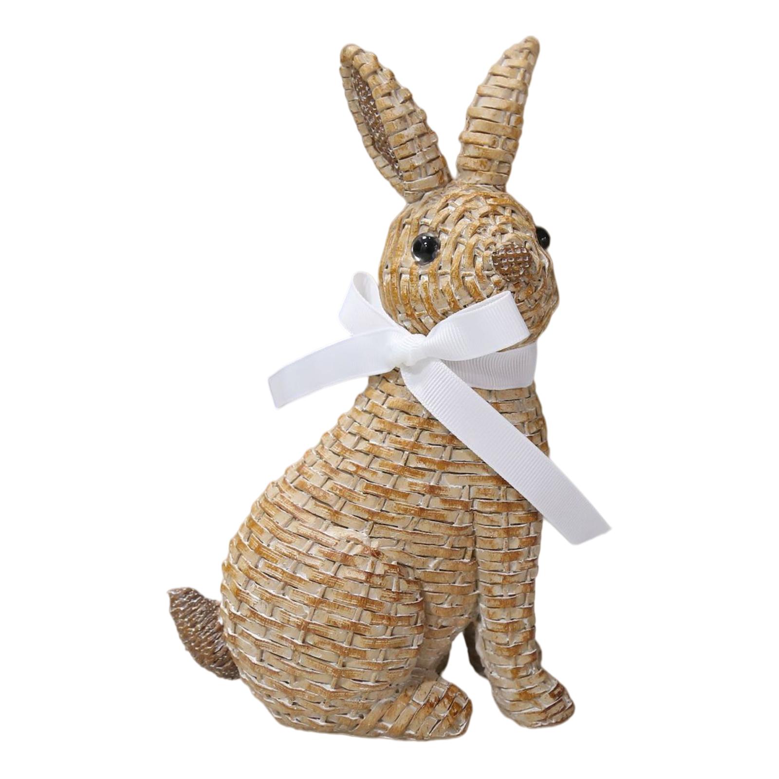 

Vine Weaving Easter Rabbit Statue Resin Solid Color Easter Bunny Figurine Ornaments for Spring Party Courtyard Lawn Decorations