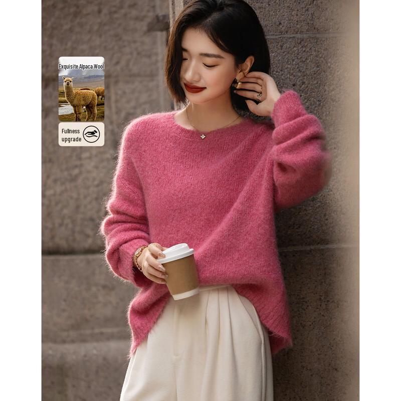 De Mana Women's Alpaca Blend Loose Fit Round Neck Sweater