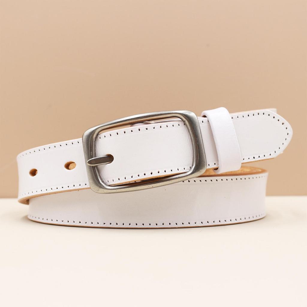 Rare Color Women's Cowhide Buckle Belt - Simple, Versatile, Retro Korean Style for Jeans