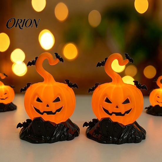Halloween Party Supplies LED Candle Light Figurine, Bat Tombstone Glowing Tabletop Ornament, Warm Secret Room Atmosphere Decor Pumpkin Prop for Escape
