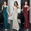 Premium Sexy Dress Mopping Floor Suspender Sequin Dress Evening Dress Women's Neck Suspender Dress Summer