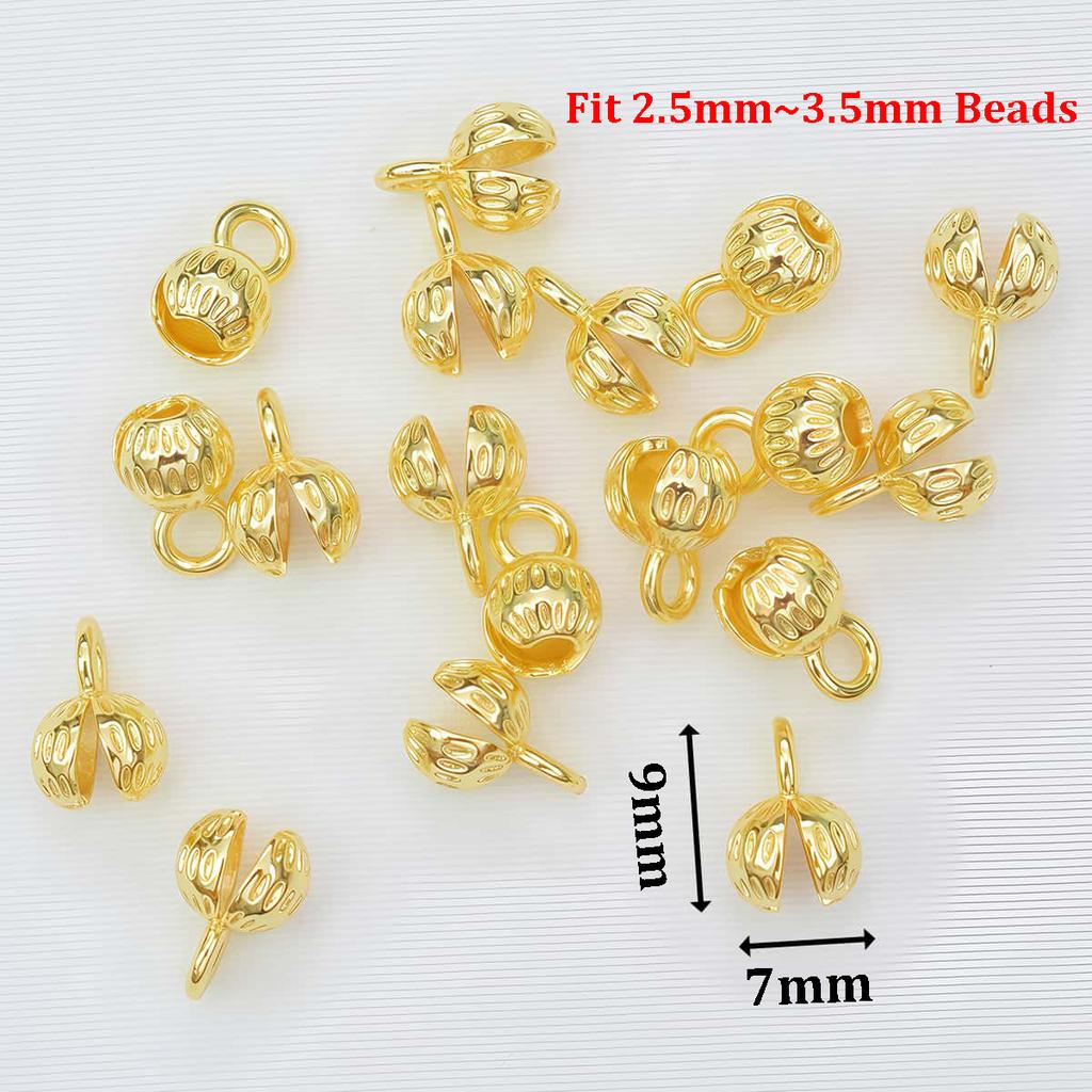 10PCS Brass Crimp End Beads 18K Gold Plated Tip Ball Chain Connector Clasp for DIY Necklace Bracelet Jewelry Making Accessories