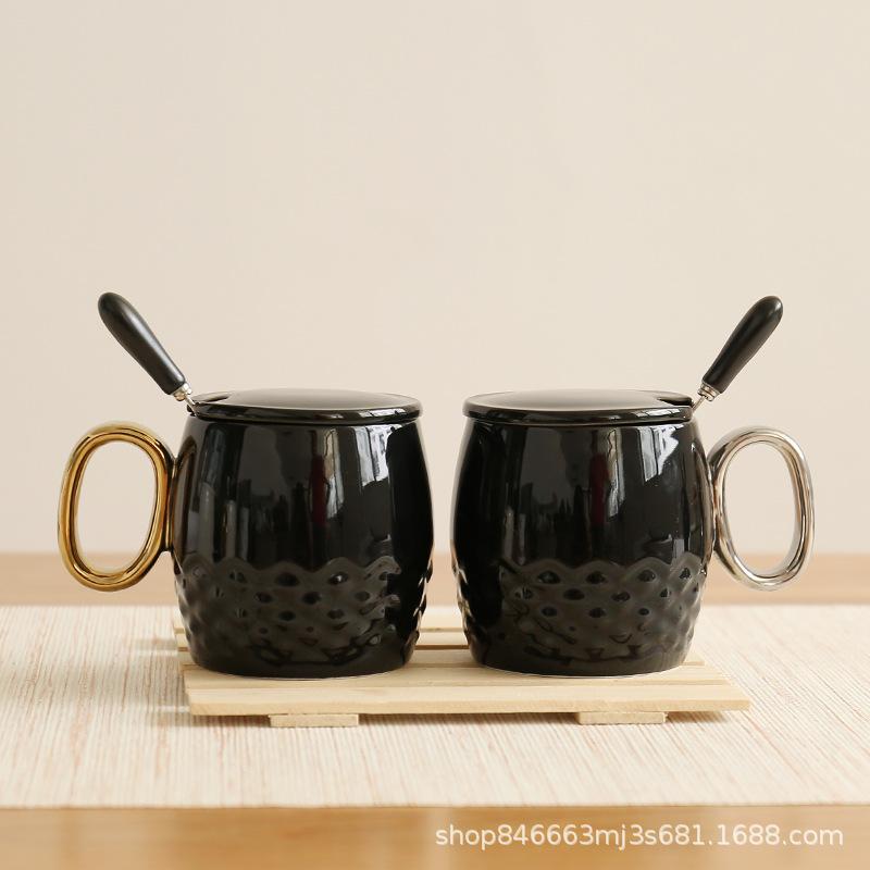 Ceramic Water Cup Xingba Coffee Cup Pineapple Gold Handle Black Office Cup High-End Gift