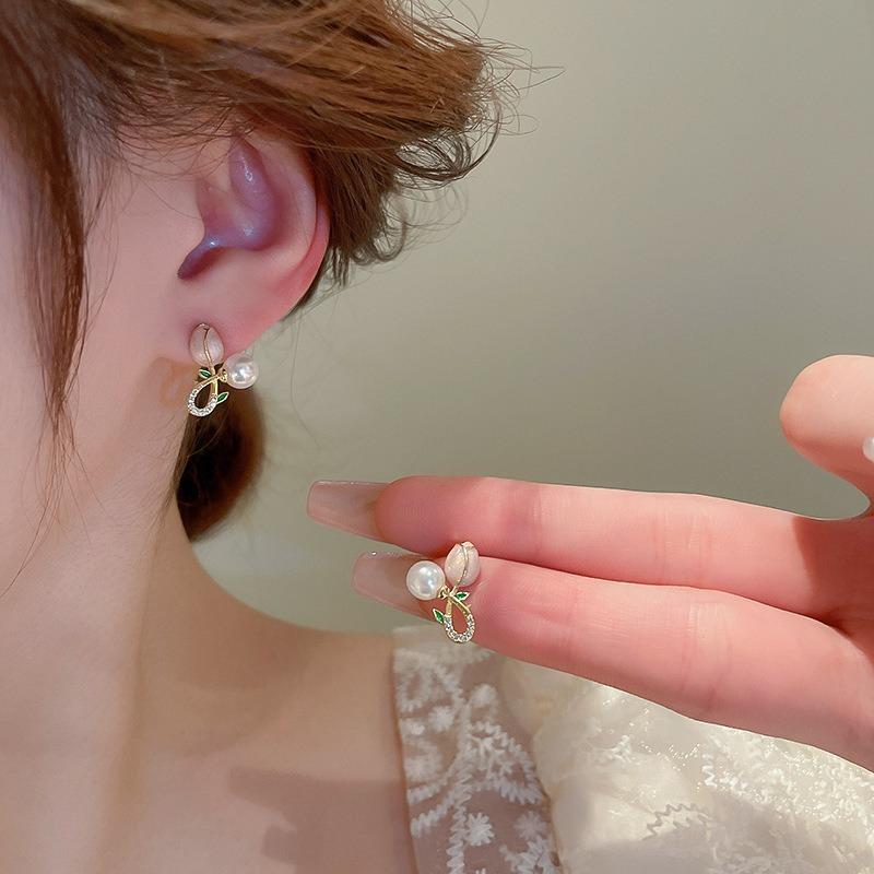 Pearl Tulip Flower Earrings Women Girl Simple Cute Pastoral Style Stud Earrings Casual Accessory Jewelry Gifts
