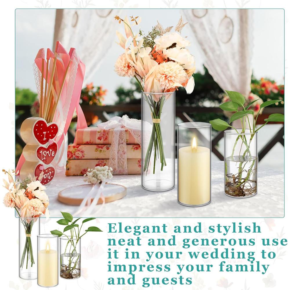 Glass Cylinder Vases 4 6 8 Inch Tall Clear Flower Vase Hurricane Floating Candle Holder for Table Centerpiece Wedding Home Decor